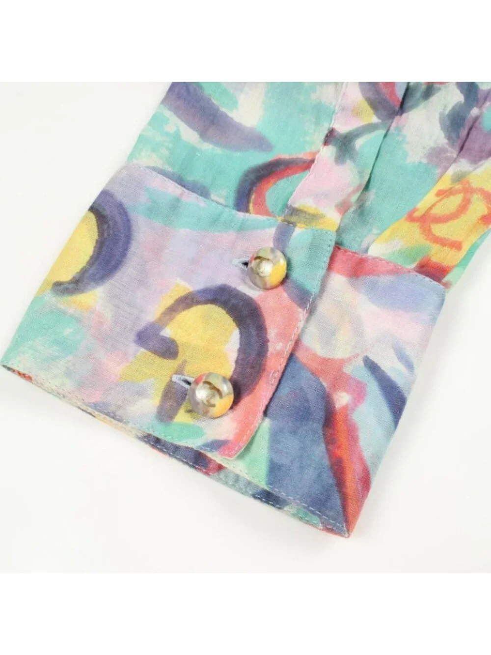 Chanel CC Logo Watercolor Pattern Long Sleeve Cotton Shirt